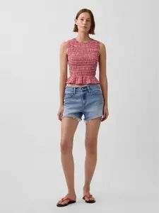 GAP Smocked Gingham Crop Peplum Top