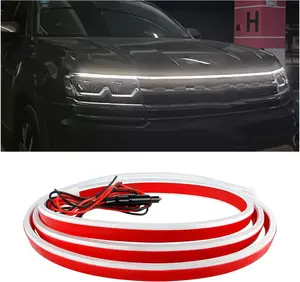 Car Hood Light Strip, 71 Inch Flexible Dynamic Daytime LED Running Lights, 12V Waterproof Silicone Headlight Strip Engine Cover Decoration, Universal Car Accessories (White)
