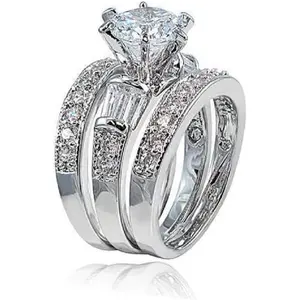 Silver Bridal Ring Sets Emerald Cut CZ Engagement Rings Vintage Promise Rings Platinum Big Women CZ Rings Set Bling Princess Cut Cubic Zirconia Size 6-10