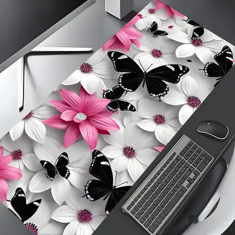 Floral & Butterfly Pattern Rectangle Mouse Pad, Non-slip Rubber Pad, Desk Pad Mat, Desktop Decoration Pad for Office, Laptop, Desktop, Gaming Desk Accessory, Cute Office Desk Accessories, Computer Desk Accessories