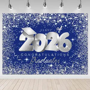 2026 Blue  Graduation Backdrop 7x5ft - Class of 2026 Graduate Party Decorations Background, Congratulations Graduates Photography Backdrop