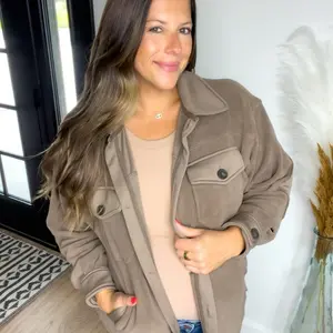 Shannon Oversized Fleece Shacket - Mocha