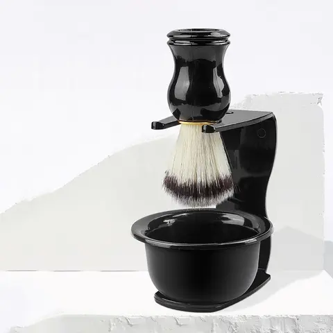 Men's Manual Shaving Tools  Set, 3pcs/set Shaving Foam Bowl & Brush & Storage Rack, Professional Smooth Shaving Tool for Men, Hair Removal Kit, Shaving Products