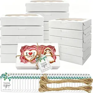 40 Pack Cookie Boxes with Clear Window, 7 x 4 3/8 x 1 1/2  Inch Small White  Candy Boxes  Pastry Boxes with Tags Ropes for Cookie Packaging, Dessert, Donuts, Pie, Cupcakes, Parties