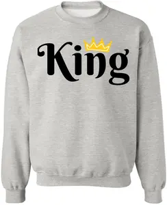 King Crown Printed Sweatshirt Royal Gift Boyfriend Husband Cotton Blend Crewneck Pullover