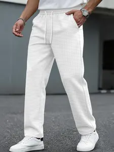 Men's Waffle Knit Drawstring Sweatpants, Sporty Casual Style, Comfortable & Skin-Friendly, For Gym & Strolling Looks