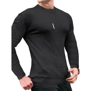 Solid Trendy Checkered Sweatshirt, Men's Casual Classic Design Crew Neck Pullover Sweatshirt, Black Crewneck�� Menswear Spandex Sport Sportswear