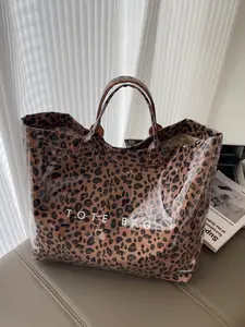 New PVC Large Capacity Commuter Tote Bag, Daily Commuting Bag, Stylish Leopard Print Shoulder Handbag, Leopard Pattern, Waterproof and Versatile Summer Shopping Bag
