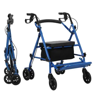 2 in 1 Rollator Walker Transport Chair with Seat, Rollator Wheelchair Combo, All-Terrain Foldable Narrow Aluminum Adult Walker with 6” Wheels, Seat Backrest Basket for Seniors Healthcare Tool