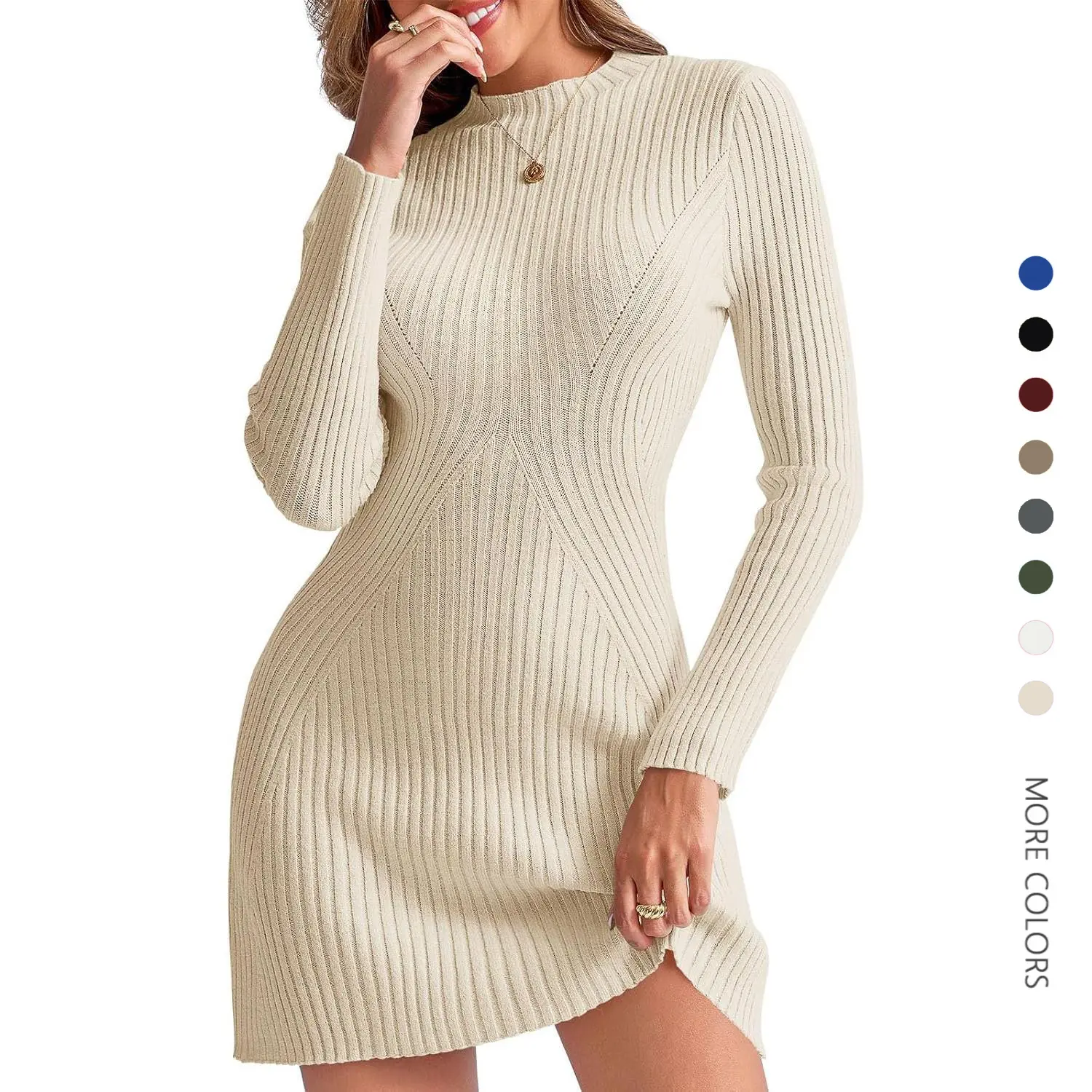 Danedvi Women's Ribbed Knit Pullover Sweater - Longsleeve Minimalist Formal Wear Offering Elegance and a Comfy, Slimming Statement, Sexy, Style, Longsleeves, Knitted, Fashion Apparel, Party, Bodycon Dress, Crew Neck, A-Line Shape, Fabric