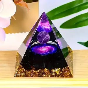 English: 1PC Natural Amethyst Raw Stone, Crystal Ball Pyramid Ornament, Healing Home Decor for Stress Relief and Wealth Attraction