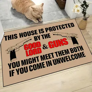 Letter & Gun Pattern Door Mat, Creative Household Dirty-resistant Floor Mat, Household Decorative Rug, Rectangle Home Entrance Door Mat for Home Living Room Bedroom