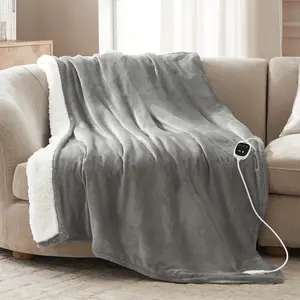 Heated Blanket Faux Fur Electric Throw Blanket Sherpa Fleece Touch Screen Women Gift, Faux Christmas Fur Blanket for Couch Sofa Bed Gray 50x60 Inches
