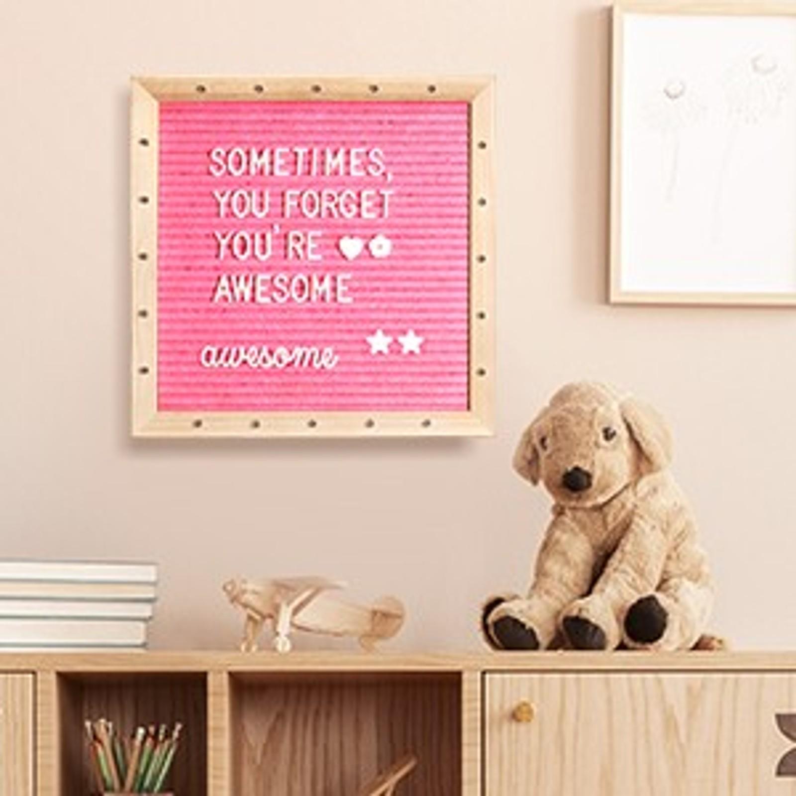 Pink Felt Letter Board with Lights, Built-in LED Lights -Message Board Adjustable Stand, 340 Letters and Christmas,- for Menus, Pregnancy Announcement, Weddings, Party Planning(10 * 10)