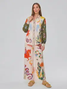 LikeMyChoice 2026 Women's Beauty Unique Print Long Sleeve Shirt & Elastic Waist Pants Set Casual Chic Breathable Fashion 2 Piece Outfit for Daily Wear 2 piece sets women outfits women matching sets women comfort sweat set Womenswear Clothes Loose Chic