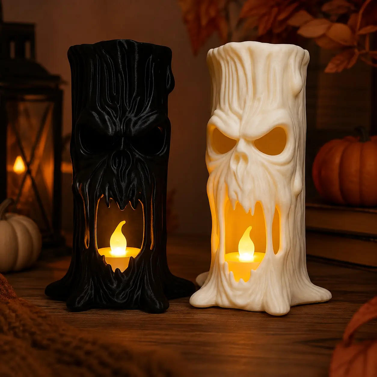 Halloween Melting Ghost Candle Decor, Haunted Tree Skull Lantern with Warm Glow, Spooky Gothic Tabletop Ornament for Shelf Mantel, Horror Gift for Halloween Fans