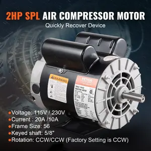 VEVOR 5HP SPL Air Compressor Electric Motor, 230V 17.6Amps, 56 Frame 3450RPM, 5/8 Keyed Shaft, 1.88 Shaft Length, CW/CCW Rotation (Factory Setting is CCW), Single PhaseVEVOR Super Brand Day