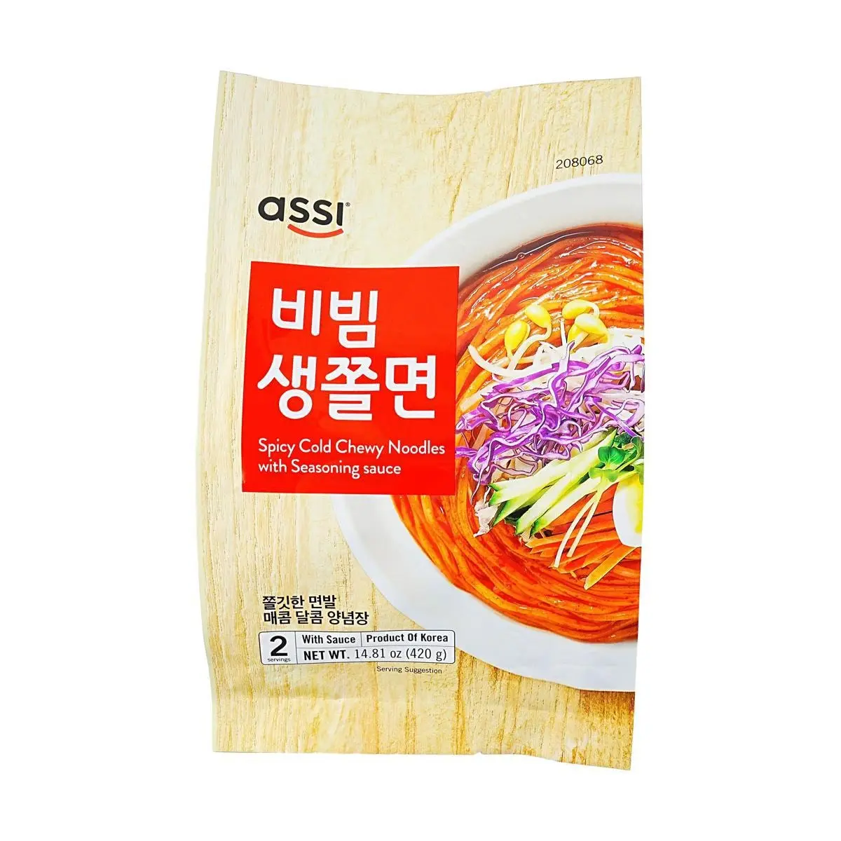 ASSI BRAND Fresh Cold Stir Noodle w Sauce (2P, Jjolmyeon) ,14.81 oz