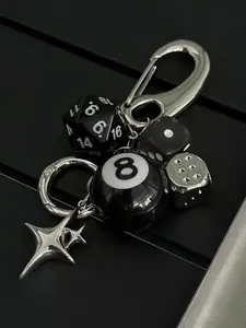 Y2K Alt Grunge 8-Ball Keychain Cyberpunk Star DND Dice Bag Charm Dark Streetwear Waist Accessory