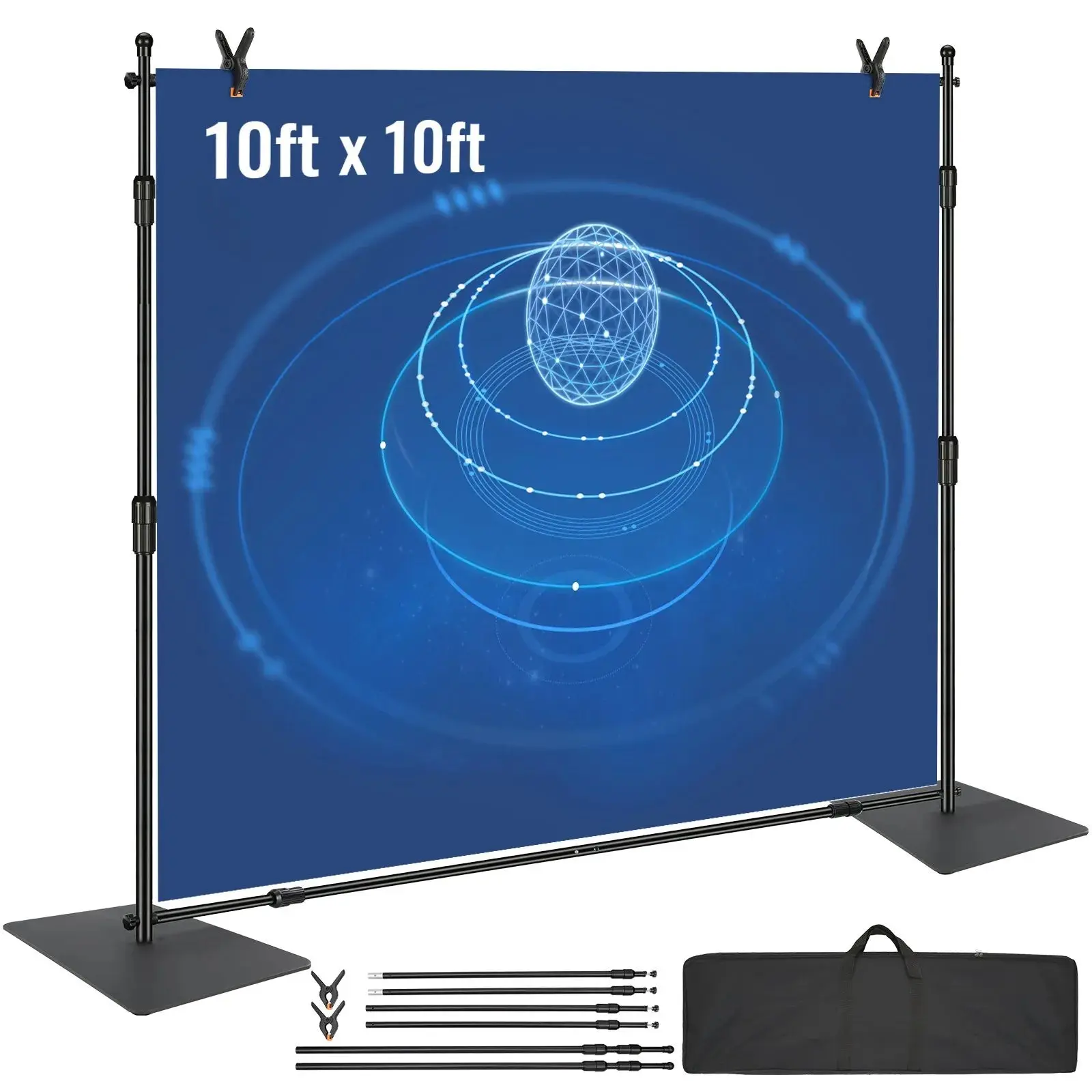 Heavy Duty Adjustable Backdrop Support Stand with A Carry Bag - 10ft x 10ft