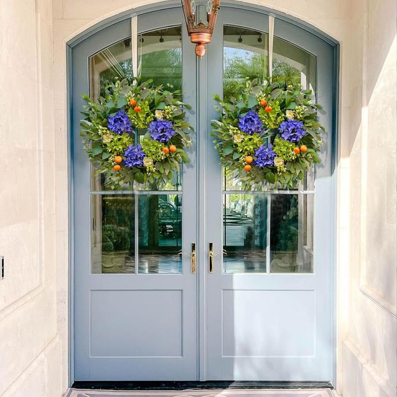ZMOCEN-24-inch All-Season Hydrangea Wreath For Front Door Spring Summer Outdoor Indoor Decor With Faux Flowers Rustic Farmhouse Style For Weddings Mother's Day Windows Home UV-Resistant Weatherproof Design