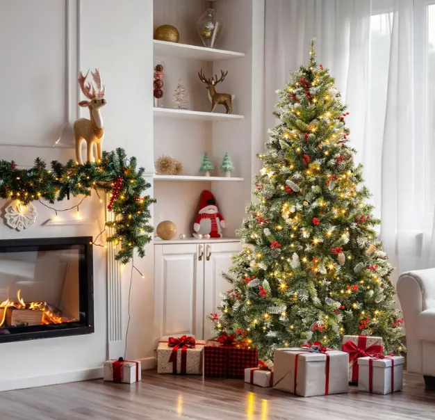 Yitahome Snow Flocked/Flocked mountain pine/Pine Cones/Green/Aspen Fir/Black/White Christmas Tree, 6/6.5/7.5ft Christmas Tree, Foldable Base for Home, Party Decoration