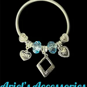 Ariel's Accessories Blue Love Charm Bracelet with Heart and Square Charms & Blue Beads