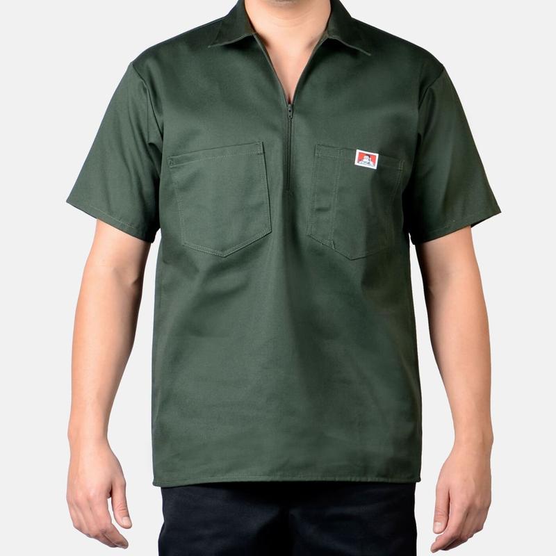BEN DAVIS 1/2 Zip Shirt Short Sleeve Solid Half-Zip Shirt BENDAVIS Poly/Cotton Blend Plenty Tough Fabric Double Needle Stitch Pencil Slot on Left Pocket