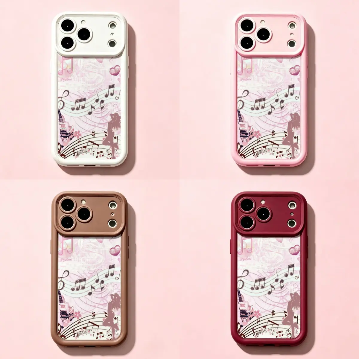 Pink Music Note Collage Phone Case|Soft Pink Music Lover Phone Case For iPhone 17 Pro Max 16 15 14 13 mini 12 mini 11 for Samsung S21 S22 S23 S24 S25 S26 Phone Case|Best Gift