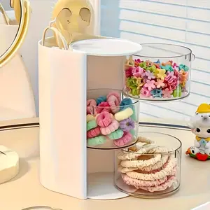 2pc combination rotating multi-layer transparent hair accessory storage box, rotating design, clear visibility, cosmetics/pencil organizer, artistic handmade sewing supplies, hair clips/headbands/headbands, Christmas/Valentine's Day/birthday gifts | hair
