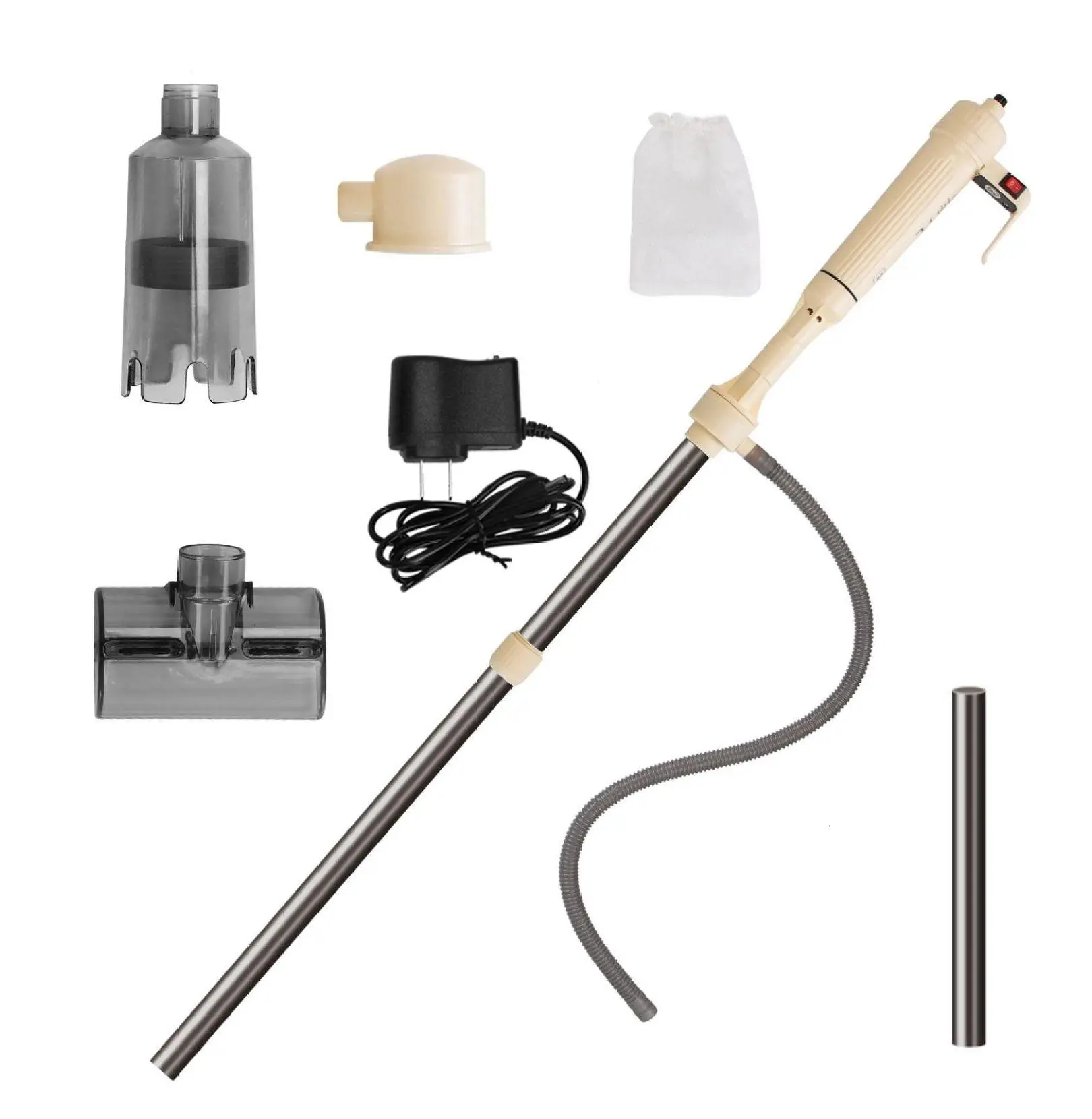 Electric Aquarium Gravel Cleaner Kit, Adjustable Fish Vacuum Cleaner with Filter - 137 GPH Beige Multifunctional Fish Tank Aquarium Cleaning Tool