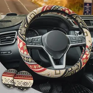 Boho Steering Wheel Cover for Women, Bohemian Cloth Coasters Ethnic Style Anti-Slip Sweatproof Breathable Car Steering Wheel Protector Cover Fits 14.5-15 Inches