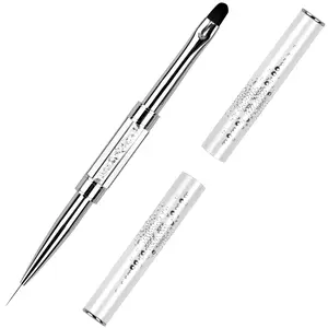 1Pcs Dual-ended UV Builder Gel Nail Brush with Rhinestone Handle Nail Art Liner Brush for Polygel Hard Gel White