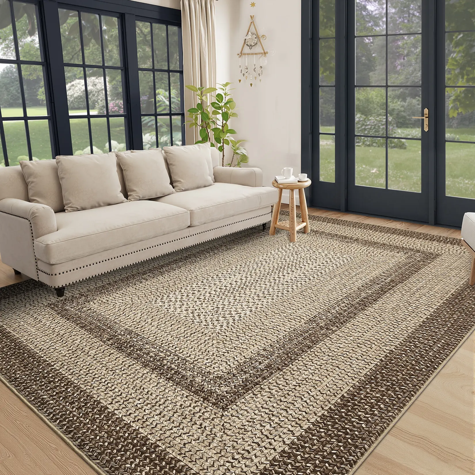 Modern Geometric Woven Print Area Rug, Soft Non-Shedding Washable Foldable Rug with Non-Slip Backing for Bedroom, Living Room, Office, Playroom & Farmhouse Decor