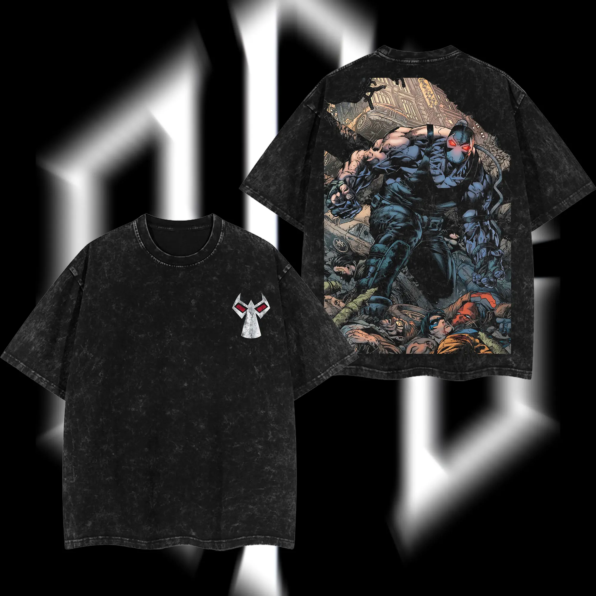 SuperStyle Bane "The Man Who Broke the Bat" Graphic T-Shirt, Vengeance of Bane #1 Hero verse Comics Edition, Double-Printed Oversize Lightweight Acid-Washed Apparel, Classic Round Neck Seamless Shortsleeve Cotton Streetwear Top (Menswear)