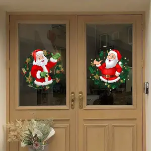 2pcs Christmas Window Clings, Santa Claus Pattern Decorative Stickers for Bedroom Living Room Home Mall Decoration, Removable Design