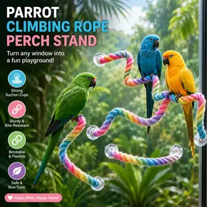 Turn Any Window Into A Bird Playground 🦜 Flexible Climbing Rope Perch For Parrots & Reptiles Home