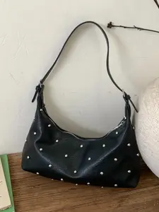 Vintage Rivet Crossbody Bag, New Fashion Korean Style Handbag, High-End Single Shoulder Bag, Trendy French Bread Bag