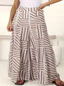 Targeted development of plus size women's elegant abstract print wide-leg pants