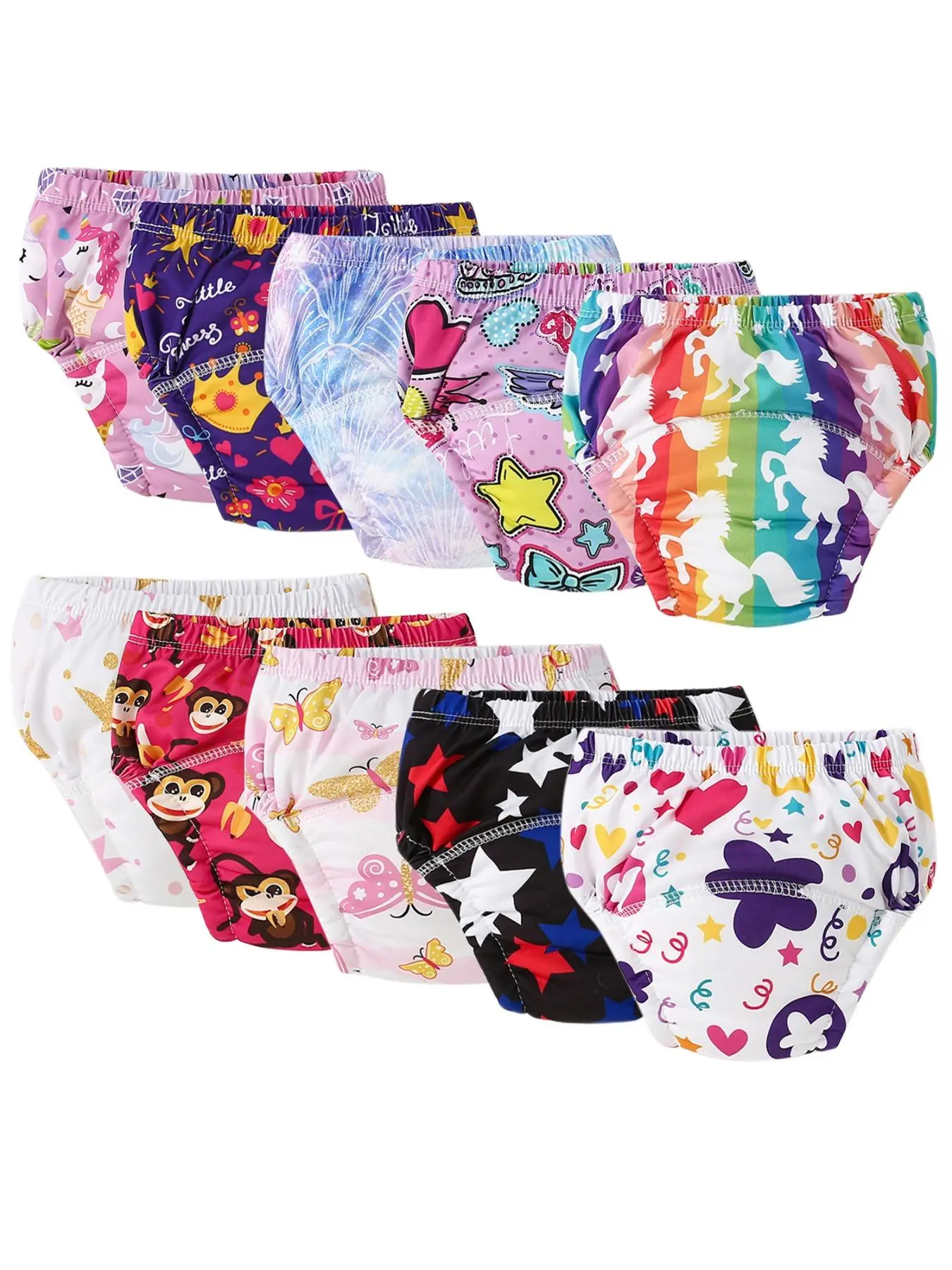 10-Pack Baby Boy Girl Diaper Training Pants, Soft Comfortable Fabric, Floral Pattern, Casual Style, All Seasons, Above the Knee