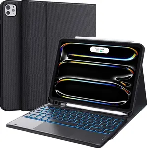 CHESONA Keyboard Case for iPad Pro 11 inch (M4-2024), Magnetic Detachable Keyboard with Backlit, 2 Wireless Channels, Touchpad & Pencil Holder