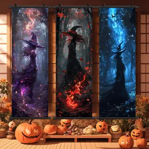 1-3 Counts Halloween Hanging Banner, Forest Witch - themed Posters, Halloween Decorative Posters, Party Decorations, Horror Themes, Living Room, Bedroom, Home Posters, Ideal Gifts, High Definition, Waterproof Art