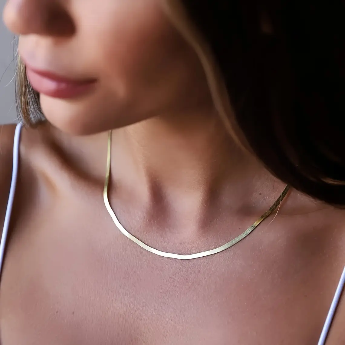 VIROMY 14K Gold Plated Punk Snake Chain Necklace Gold Herringbone Necklace Vintage Flat Chain Flexible Snake Bone Necklace Chain Jewelry for Women and Girls