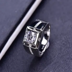 1 S925 silver moissanite ring, sparkling men's and women's rings, party hip-hop style, eternal gemstone jewelry, birthday gift, Halloween and Thanksgiving gift, street hip-hop style