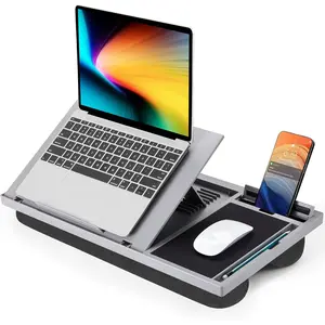 Adjustable Laptop Desk with Cushion,  Pad & Cellphone Slot - Laptop Stand for Bed & Couch, Riser for  & Office (Grey)