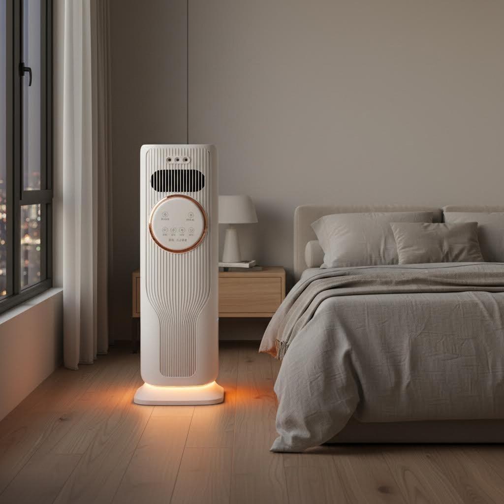 Year-Round Home Comfort: 2-in-1 Bladeless Tower Fan & Space Heater – 3 Speed Fan, 2 Heat Levels, Remote Control, Ice/Water Cool Breeze, Space-Saving, High Efficiency – Perfect for Indoor Use, Bedroom, Office – Safe Quiet Heating & Cooling