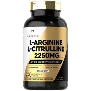 Carlyle L-Arginine L-Citrulline Supplement | 2250mg | 240 Capsules | Nitric Oxide Precursors | Free Form | Non-GMO & Gluten Free
