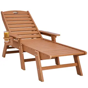 VEVOR Chaise Lounge Chair, 400 lbs Weight Capacity, 6 Positions Adjustable Patio Lounge Chair, Outdoor HDPE Lounge Chair with Backrest & Cup Holder, for Pool Poolside Deck Backyard Lawn, Brown