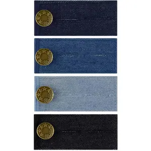 4 Pieces Denim Waist Extenders Button for Pants Jeans Trousers Skirt Adjustable Waistband Extender with Metal Button for Women Men Black Blue Dark Blue Light Blue Button Extender Set (Assorted Colors)