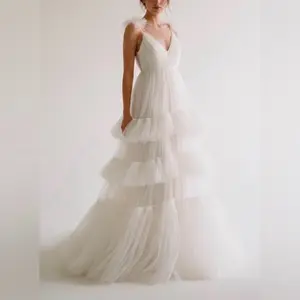 Modern Tiered Wedding Dress, Whimsical White Tulle Gown with Ruffles - XS | FINAL SALE